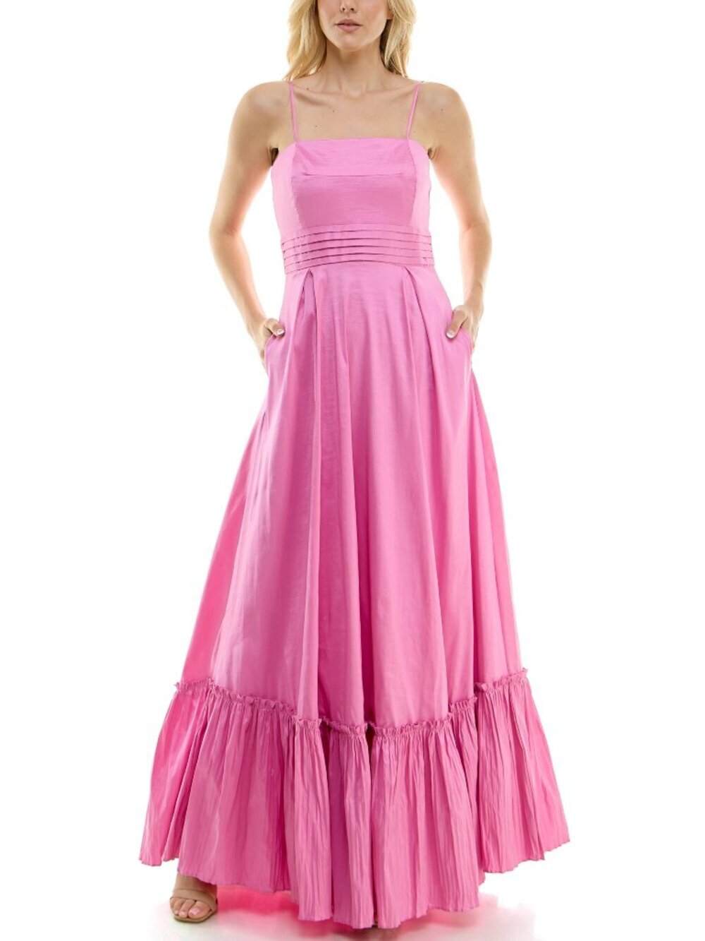 NWT New Taylor Spaghetti Strap Taffeta Pleated Hem Maxi Dress Rose Bongo Size 2